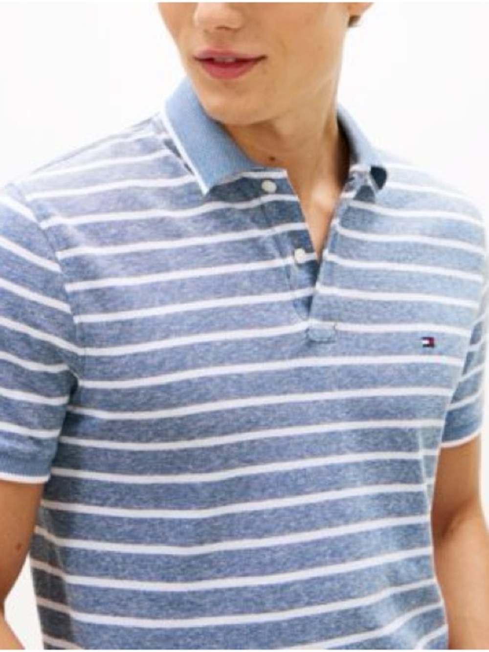 Tommy Hilfiger Light Blue and White Striped Polo